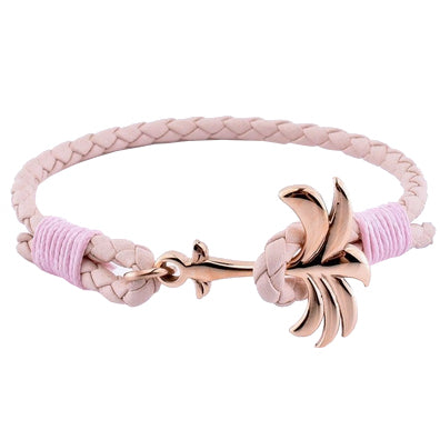 Rannekoru Palm Band Rosette Punottu Nahkaranneke - Pinkki