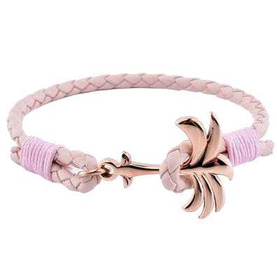 Rannekoru Palm Band Rosette Punottu Nahkaranneke - Pinkki - Porokoru