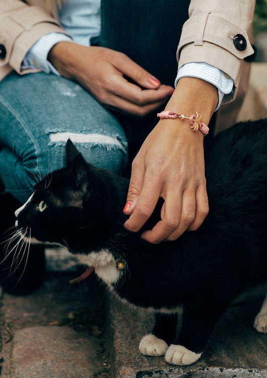 Rannekoru Palm Band Rosette Punottu Nahkaranneke - Pinkki