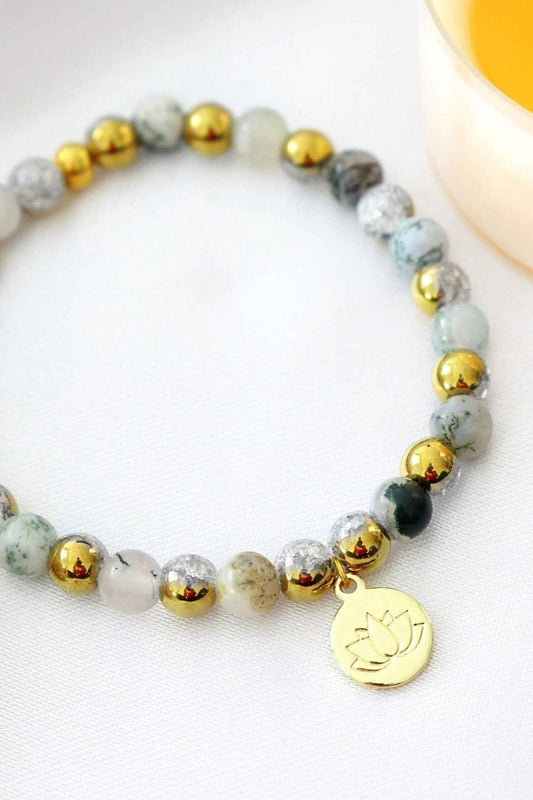 Elastinen 24-Karaatin Rannekoru Mossy Agate Divine Dulcet - Porokoru