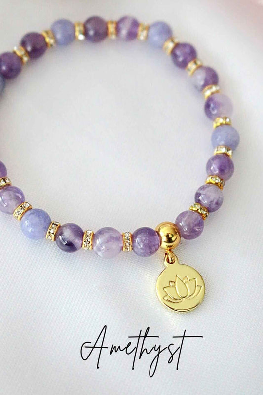 Elastinen 24-Karaatin Rannekoru Rose Quartz – Amethyst Divine Dulcet - Porokoru