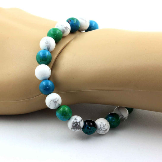 Howlite + Chrysocolla Bracelet 8 mm Beads.