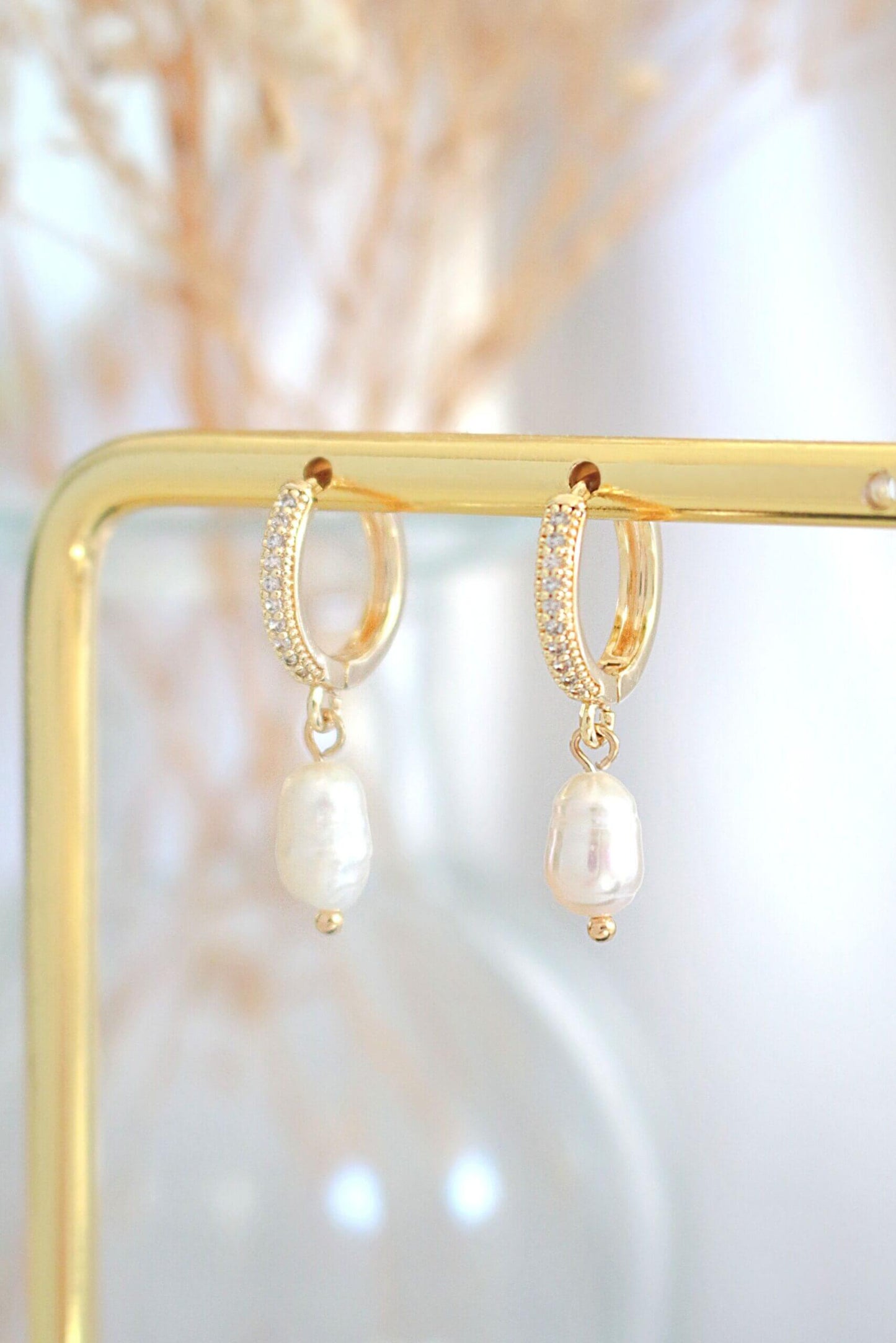 24-Carat Freshwater Pearl Earrings - Mini Dingle Hoops Divine Dulcet