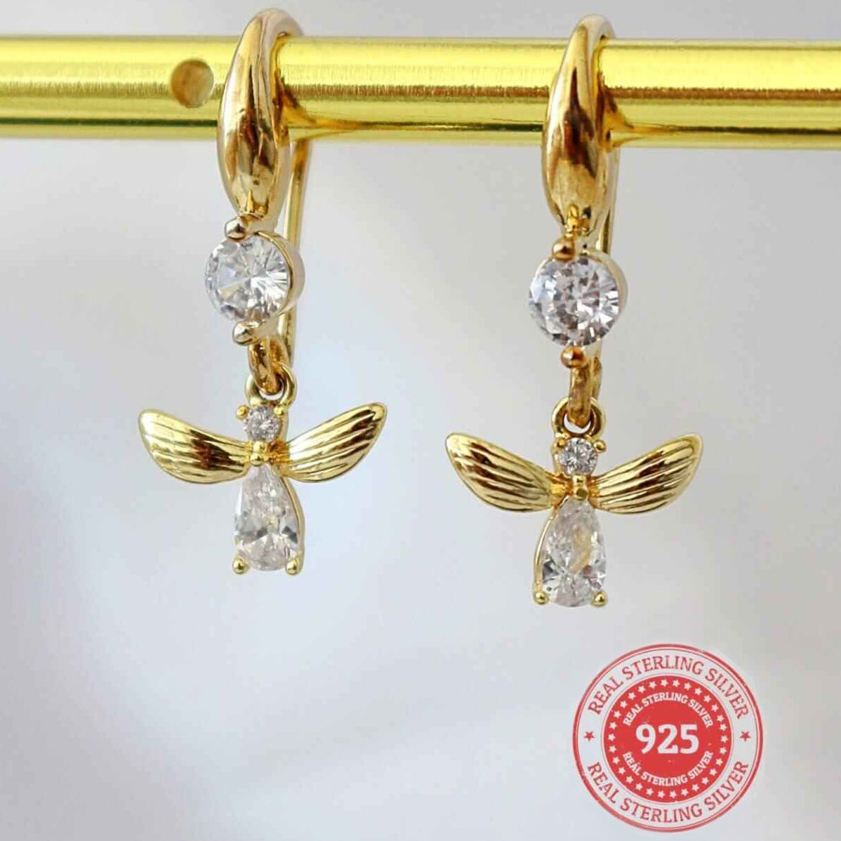 18K Gold Plated 925 Sterling Silver Bee Earrings - Divine Dulcet