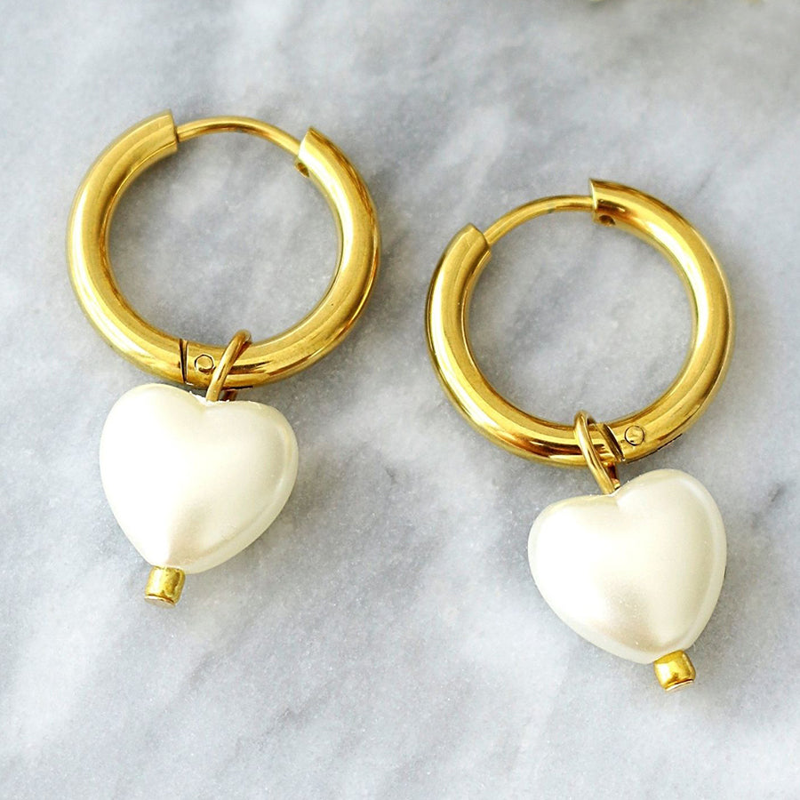 24-Karaatin Kullatut Roikkuvat Helmisydänkorvakorut - Divine Dulcet