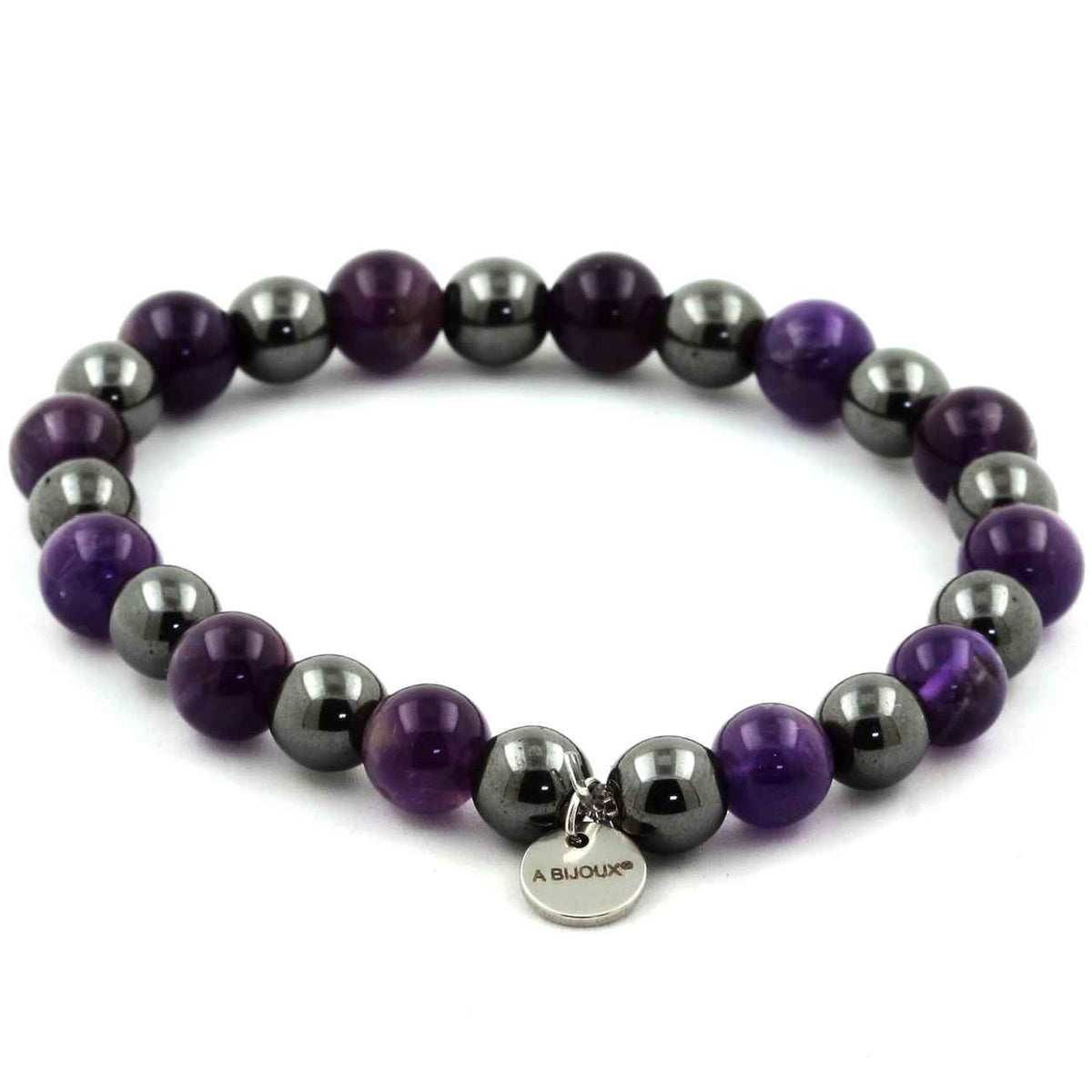 Ametisti-Hematiittirannekoru 8mm Helmet - Violetti-Tummanharmaa - A Bijoux