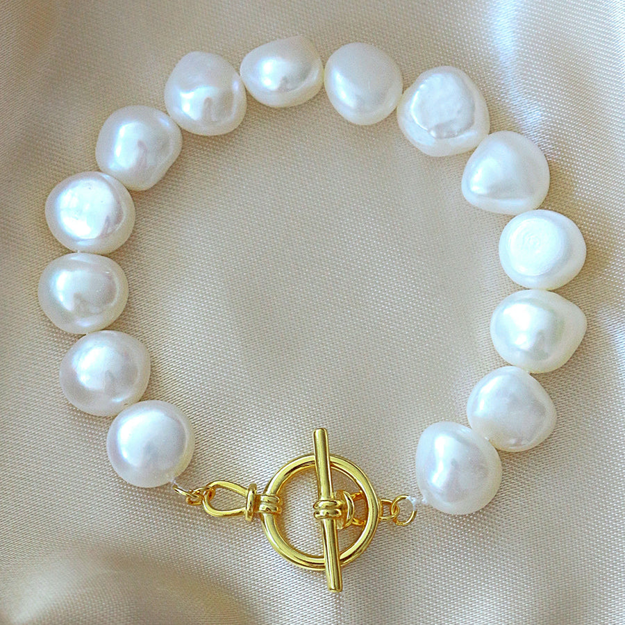 Barokkityylinen Makenvedenhelmi 18-K Keltakullattu Rannekoru - Divine Dulcet