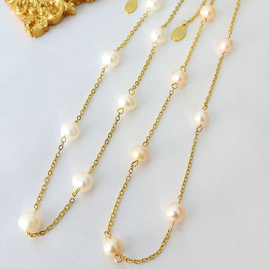 24-Karaatin Kullattu Barokkityylinen Makeanvedenhelmiketju - Divine Dulcet