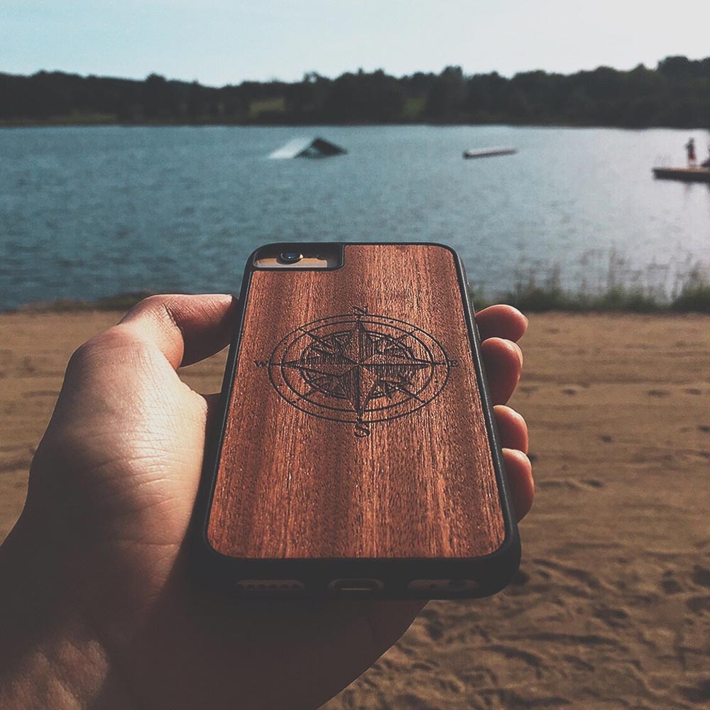 Mahogany Wood Phone Cover - Compass - MMore