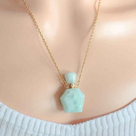 Amazonite Crystal Gold Necklace Natural Stone 24-Karat - Divine Dulcet