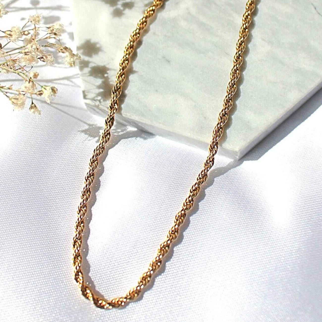 Twisted Rope Chain Necklace 24K Gold Plated - Divine Dulcet