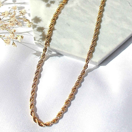 Twisted Rope Chain Necklace 24K Gold Plated - Divine Dulcet