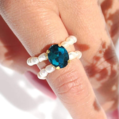 Sinisen Sävyisiä Makenvedenhelmisormuksia Divine Dulcet