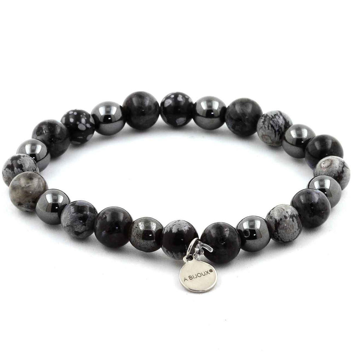 Obsidiaani Hematiitti Labradoriitti Lumihiutalehelmirannekoru 8mm Helmet - A Bijoux