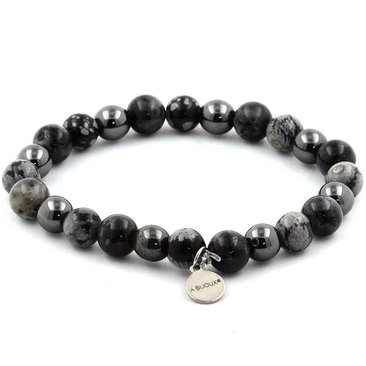 Obsidiaani Hematiitti Labradoriitti Lumihiutalehelmirannekoru 8mm Helmet - A Bijoux