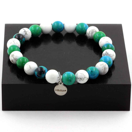 Howlite-Chrysocolla Bracelet 8mm Beads - White-Green - A Bijoux