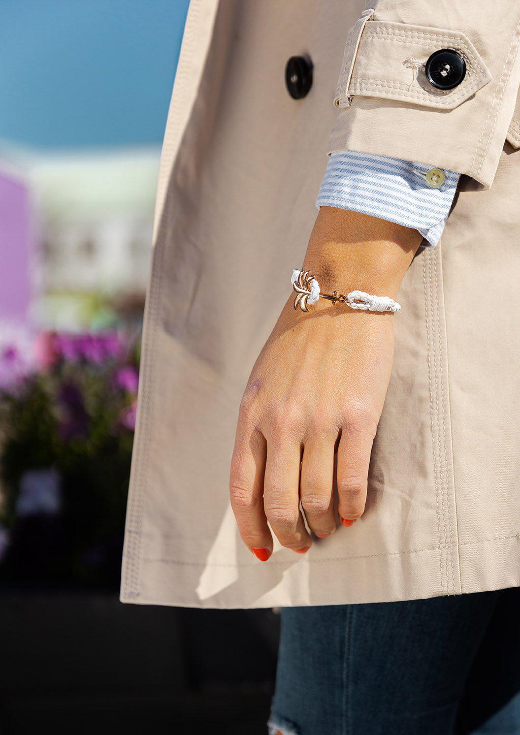 Rannekoru Palm Band Serene Punottu Nahkaranneke - Valkoinen