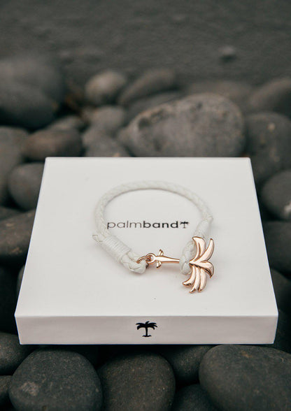 Rannekoru Palm Band Serene Punottu Nahkaranneke - Valkoinen