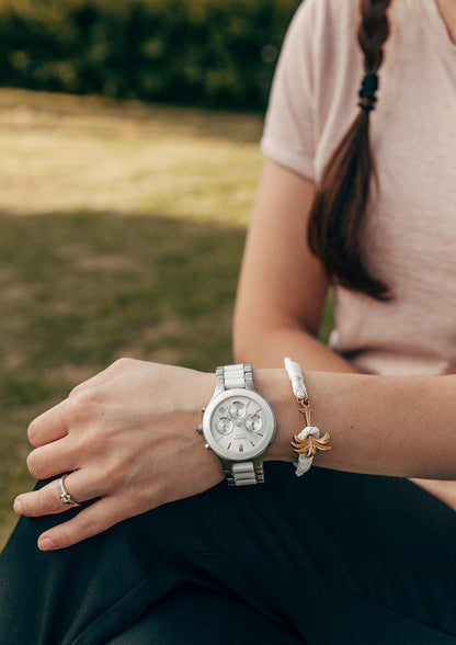 Rannekoru Palm Band Serene Punottu Nahkaranneke - Valkoinen