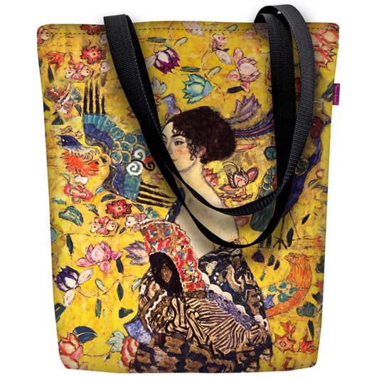 Klimt shopping bag on kunnianosoitus Wieniläiselle jugend-tyyliä edustavalle taidemaalari Gustav Klimt:lle. Ostoslaukkua koristaa taidemaalarin taideteos Lady with Fan.