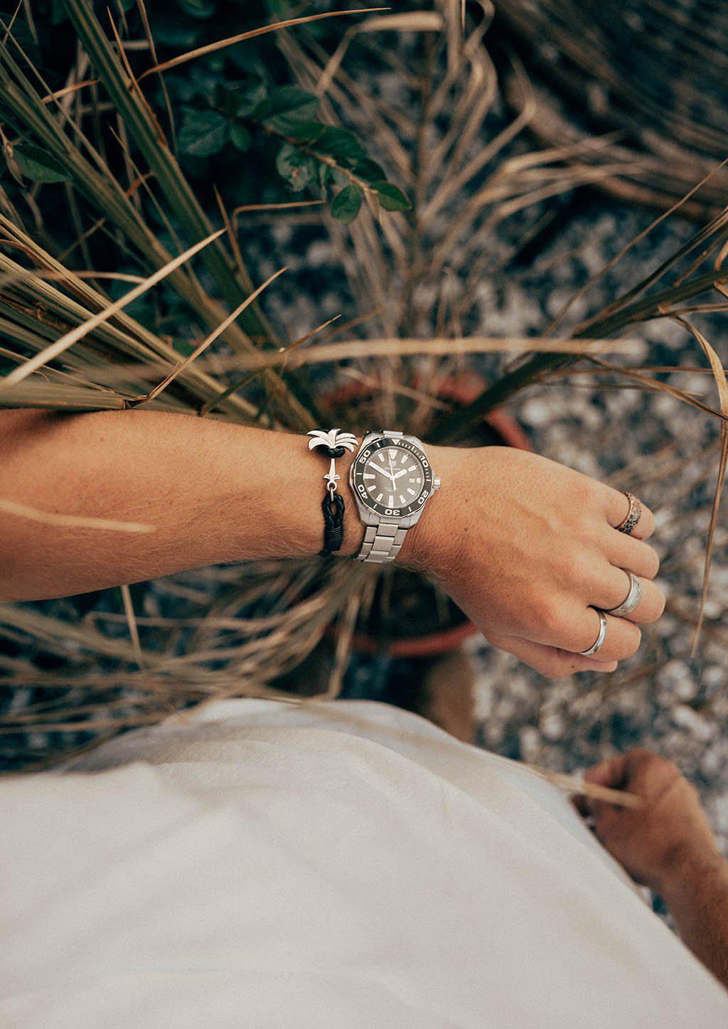 Rannekoru Palm Band Starlight Punottu Nahkaranneke - Musta