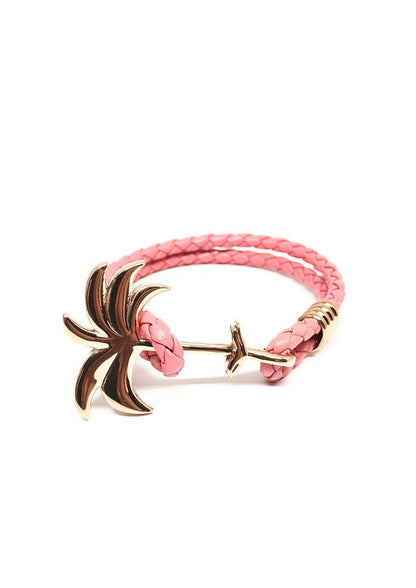 Rannekoru Palm Band Flamingo Rose Punottu Nahkaranneke - Pinkki
