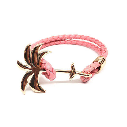 Rannekoru Palm Band Flamingo Rose Punottu Nahkaranneke - Pinkki