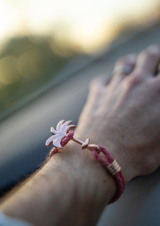 Rannekoru Palm Band Flamingo Rose Punottu Nahkaranneke - Pinkki