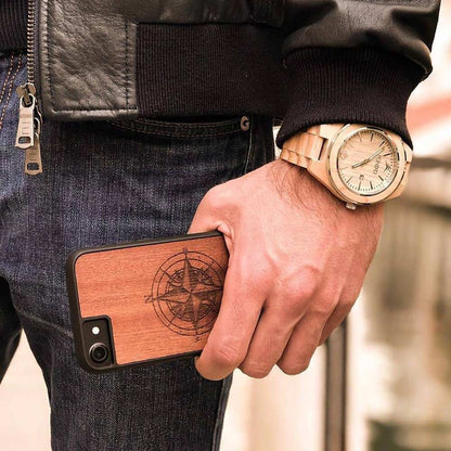 Mahogany Wood Phone Cover - Compass - MMore