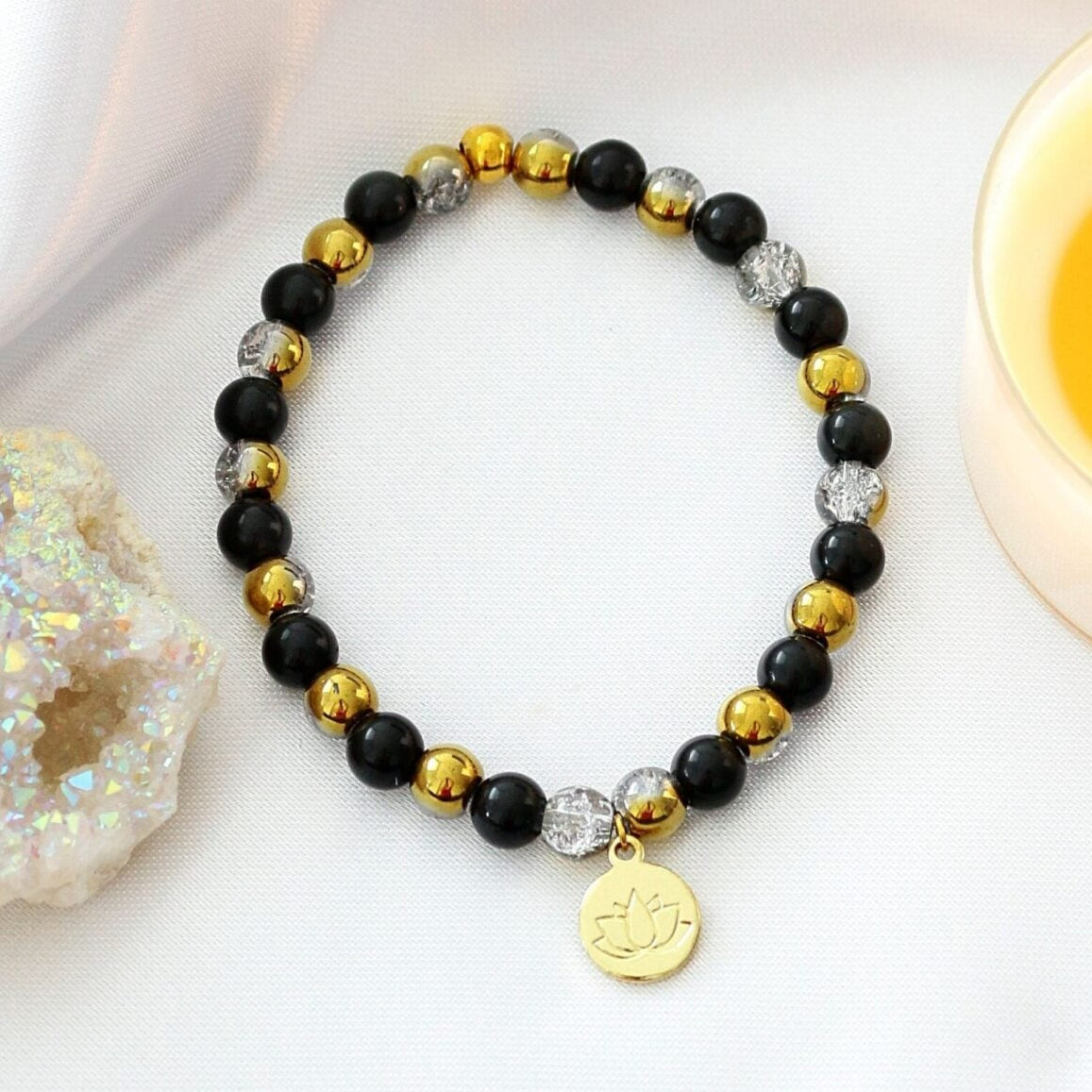 Elastinen 24-Karaatin Rannekoru Obsidian Divine Dulcet