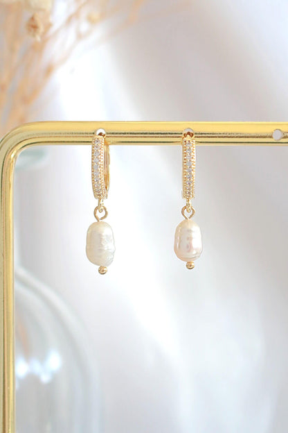 24-Carat Freshwater Pearl Earrings - Mini Dingle Hoops Divine Dulcet