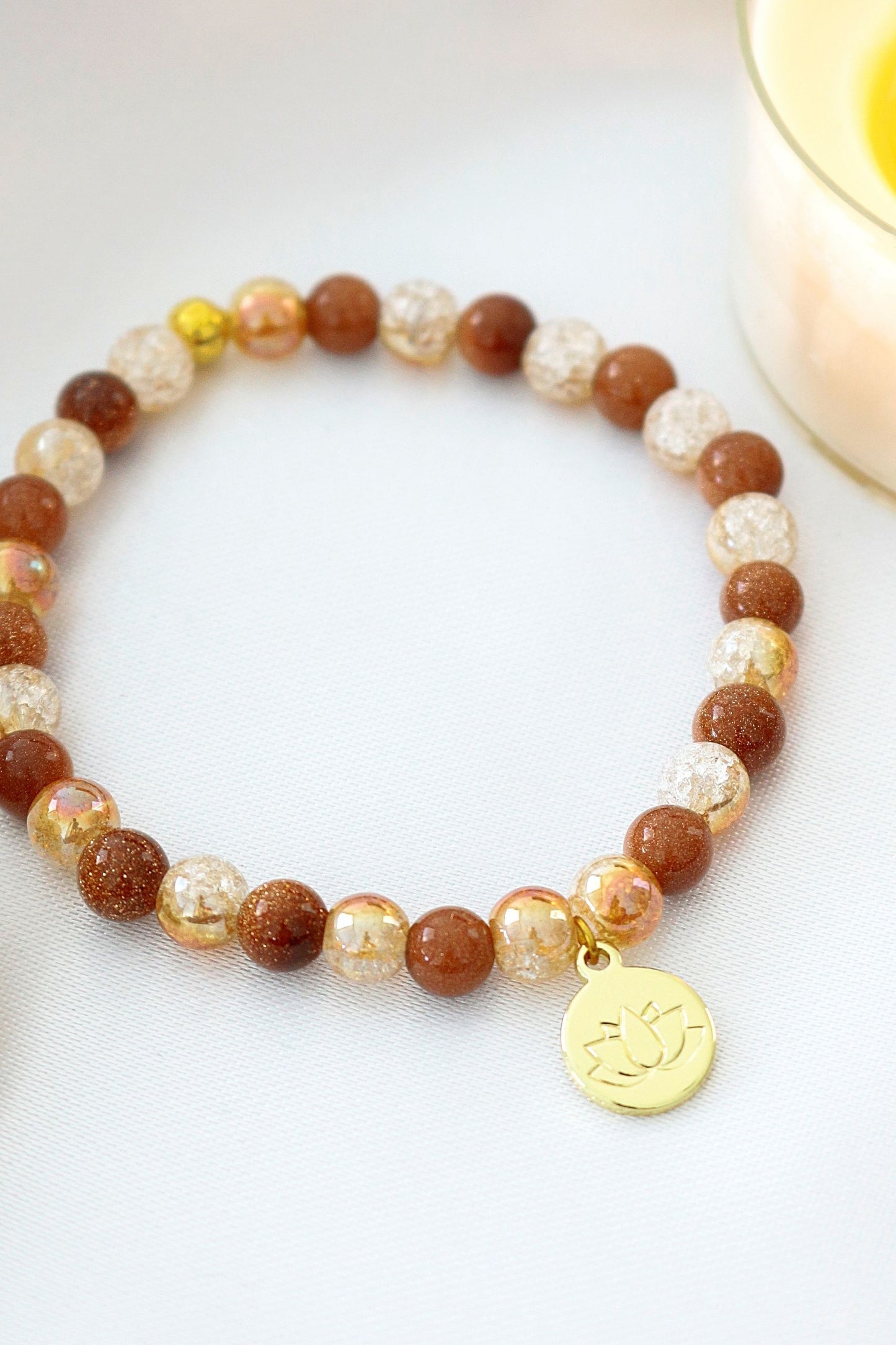 
Goldstone Elastic Bracelet 24K Lotus Flower Charm