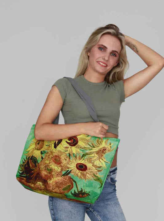 Sunflowers Shoulder Bag In Canvas Holiday Line Bertoni