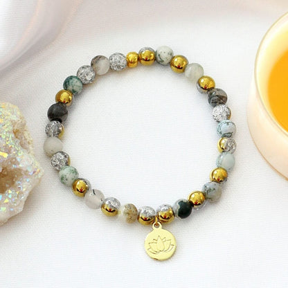 Elastinen 24-Karaatin Rannekoru Mossy Agate Divine Dulcet