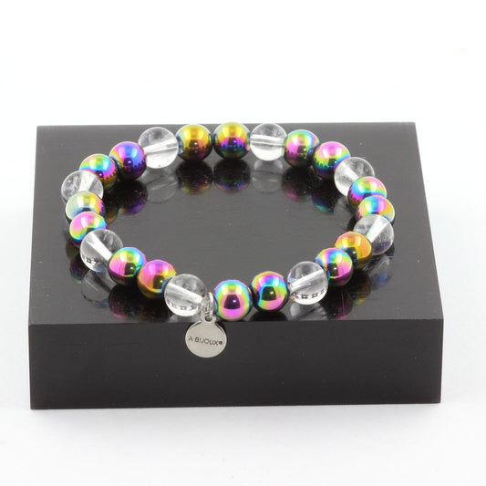 Kvartsi + Hematiittirannekoru 8mm Helmet - Monivärinen - A Bijoux