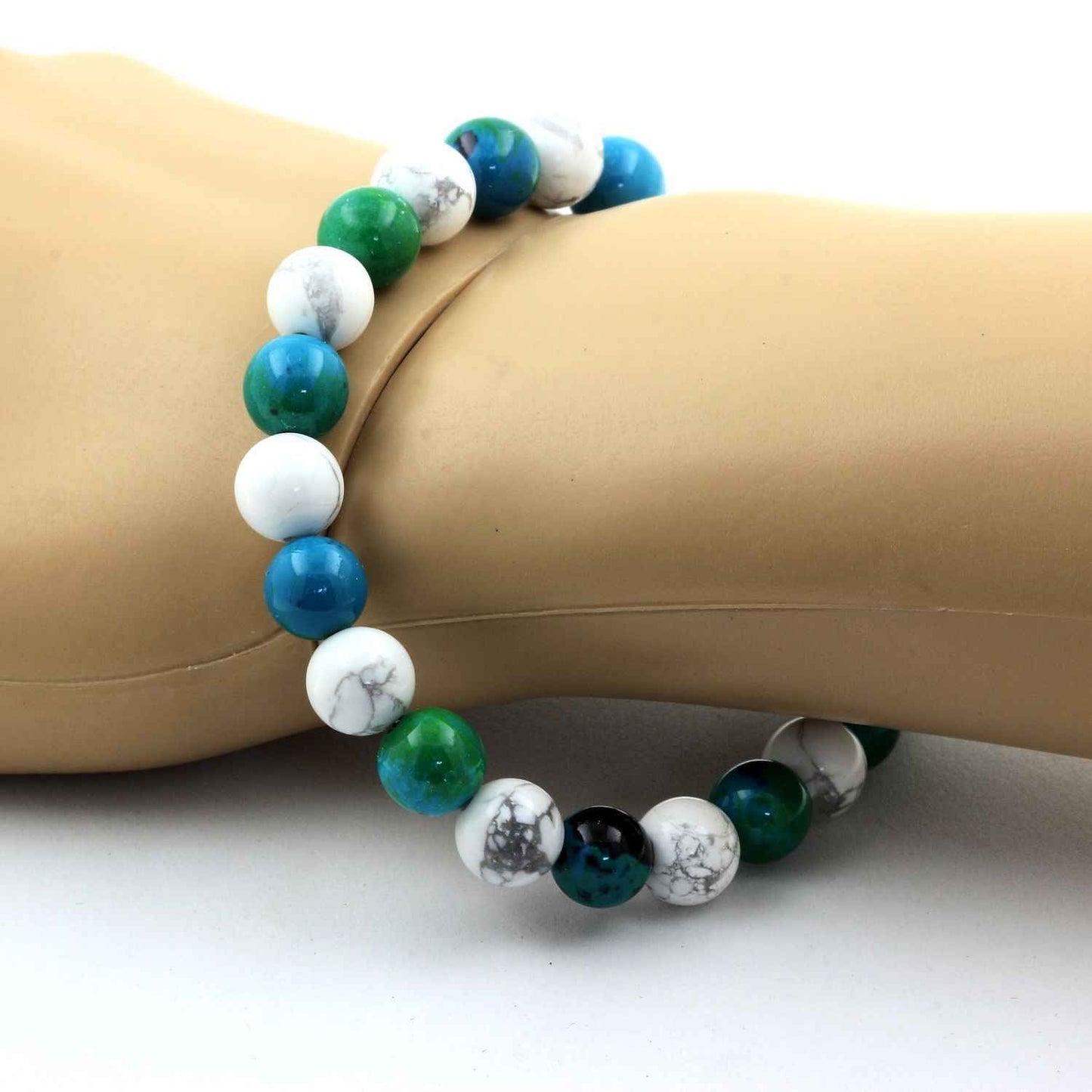 Howlite + Chrysocolla Bracelet 8 mm Beads.
