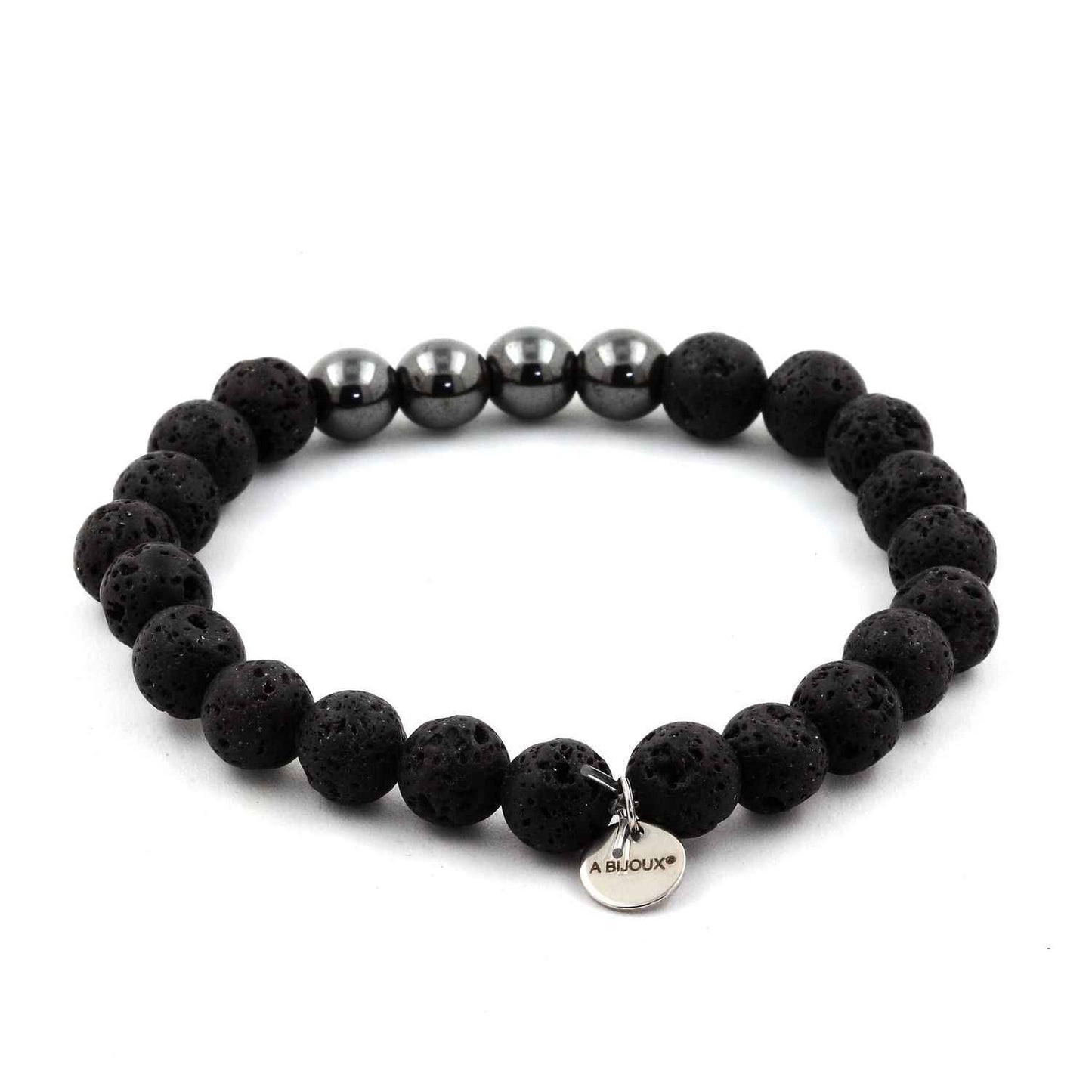 Lava + Hematite Bracelet 8 mm Beads.
