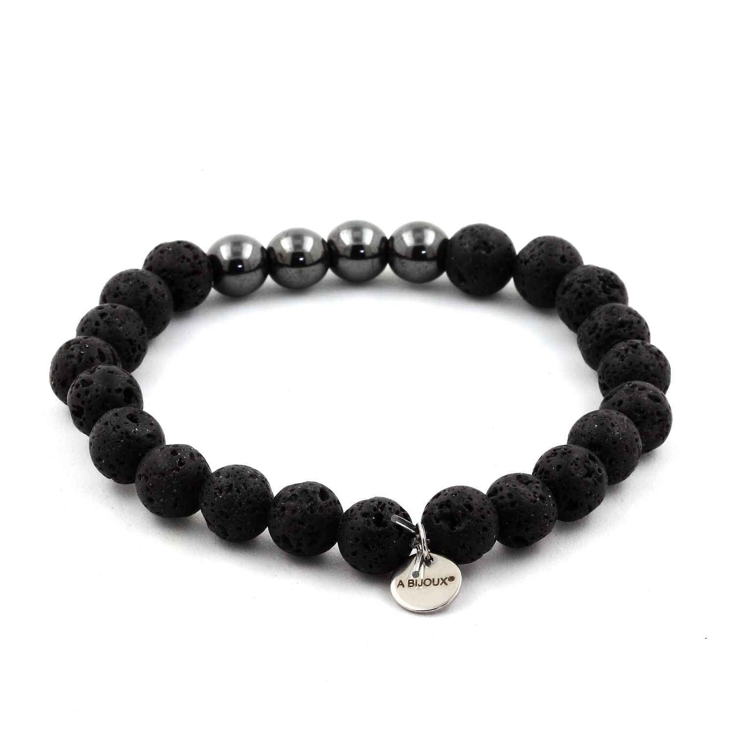 Lava + Hematite Bracelet 8 mm Beads.