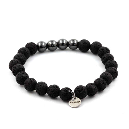 Lava + Hematite Bracelet 8 mm Beads.